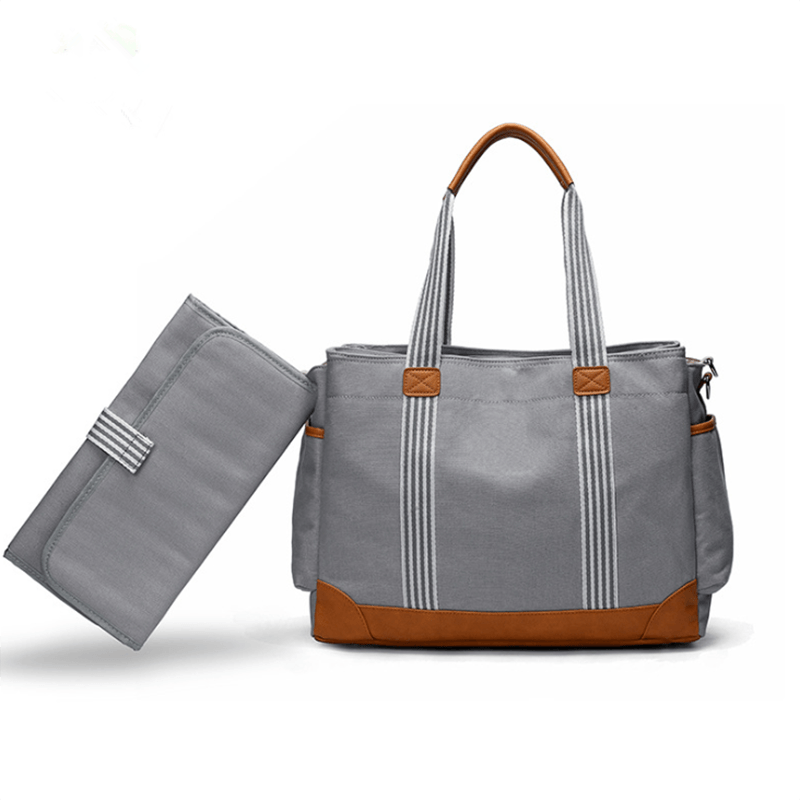 Baby Exo Diaper Tote Bag with Striped Bands - Diaper Bag-20210326M-Gray