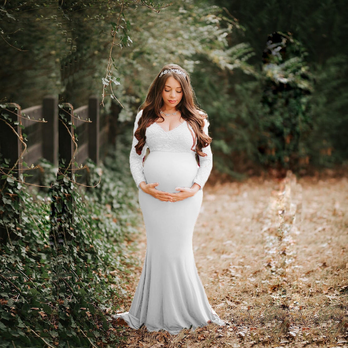 Fabulous Lace Mermaid Maternity Wedding Gown, Pink / L Fabulous Lace Mermaid Maternity Wedding Gown, Pink / L