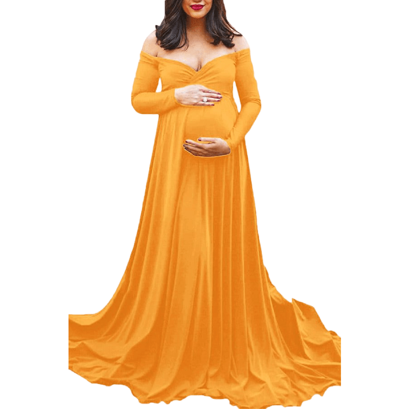 Gorgeous Off-The-Shoulder A-Line Maternity Photoshoot Dress, Yellow / XL Gorgeous Off-The-Shoulder A-Line Maternity Photoshoot Dress, Yellow / XL