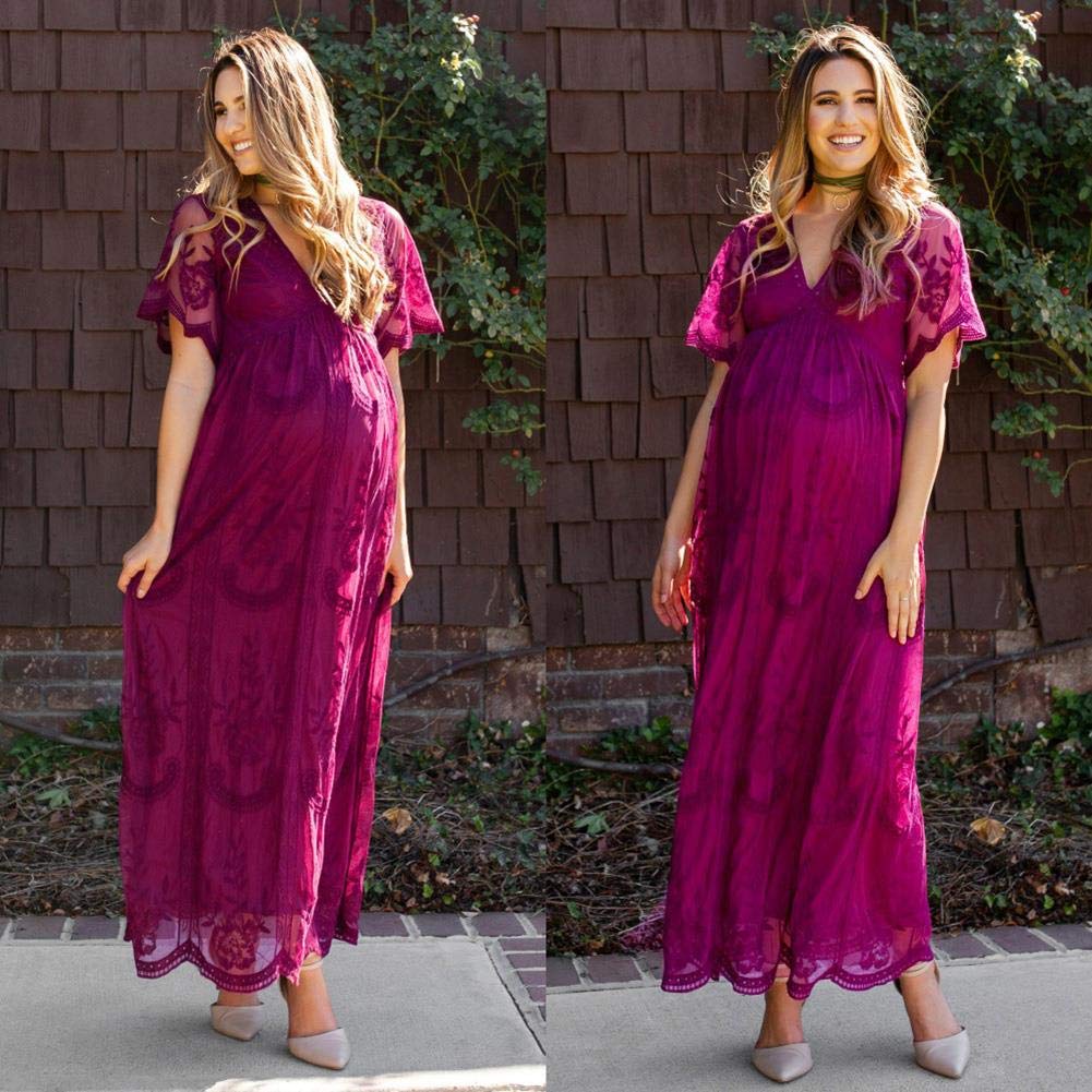 Lace Mesh Maternity Summer Maxi Dresses, White / XL Lace Mesh Maternity Summer Maxi Dresses, White / XL