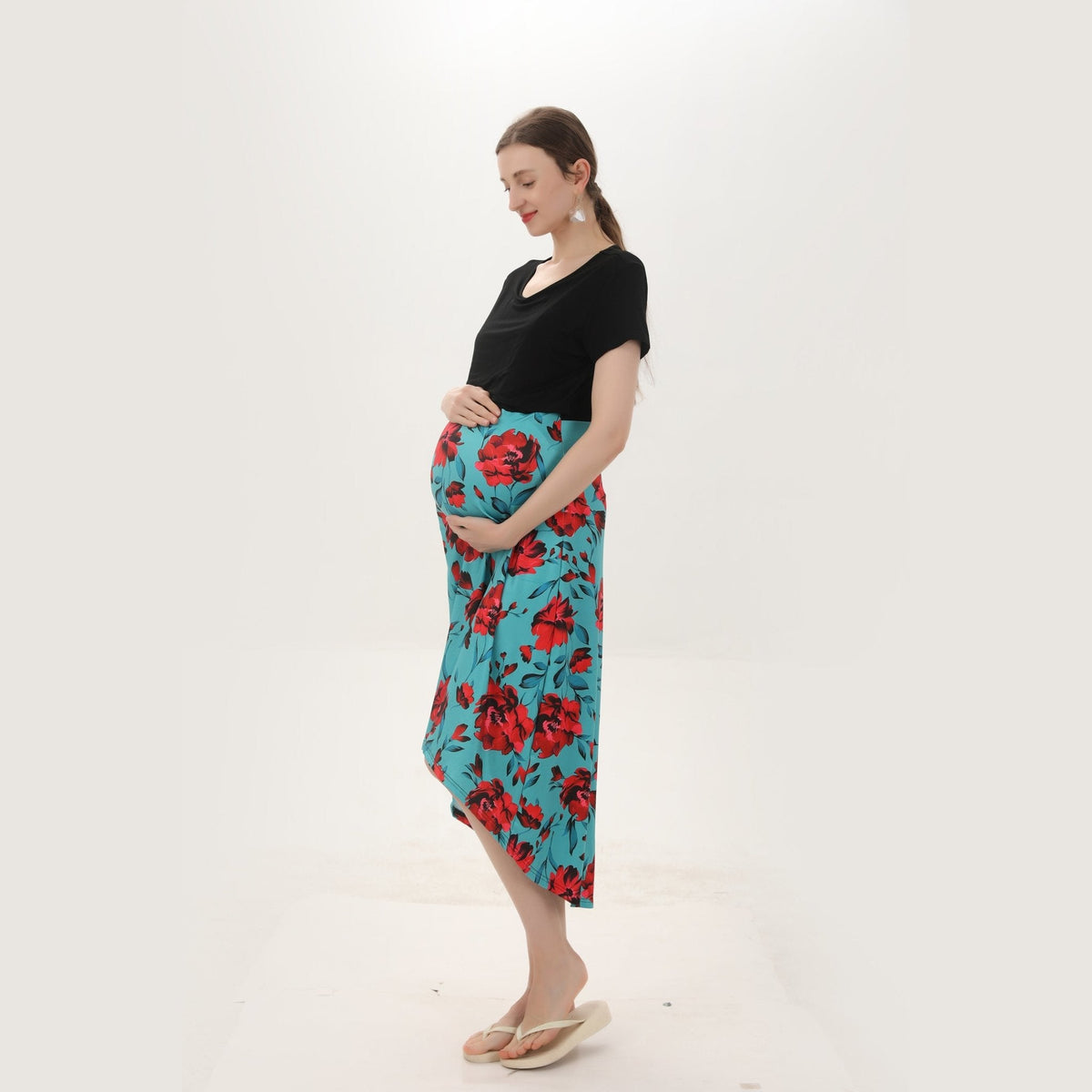 Maternity Breastfeeding Print Summer Dress, Black / M