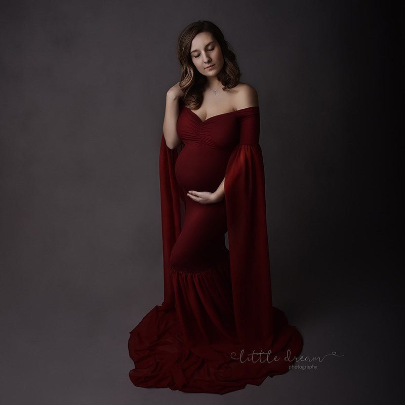 Maternity Mermaid Trailing Photo Dress, Wine Red / L Maternity Mermaid Trailing Photo Dress, Wine Red / L
