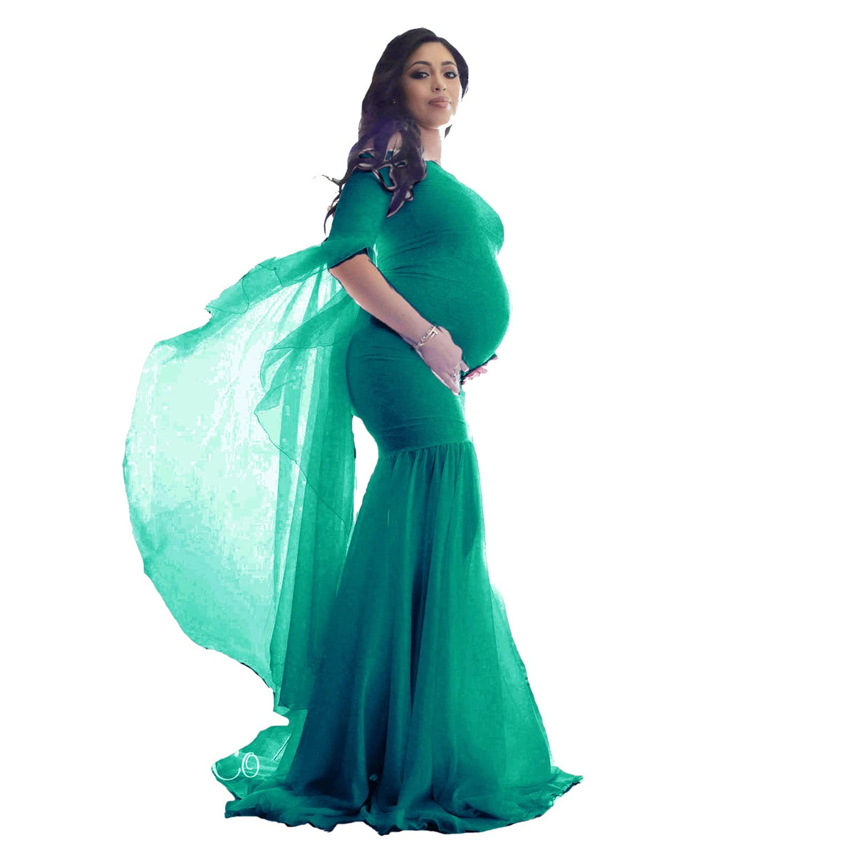 Maternity Mermaid Trailing Photo Dress, Green / XL