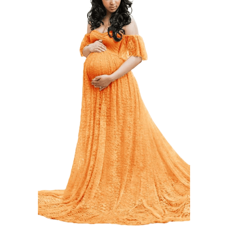 Off Shoulder Lace Maternity Photoshoot Dress, Yellow / M Off Shoulder Lace Maternity Photoshoot Dress, Yellow / M