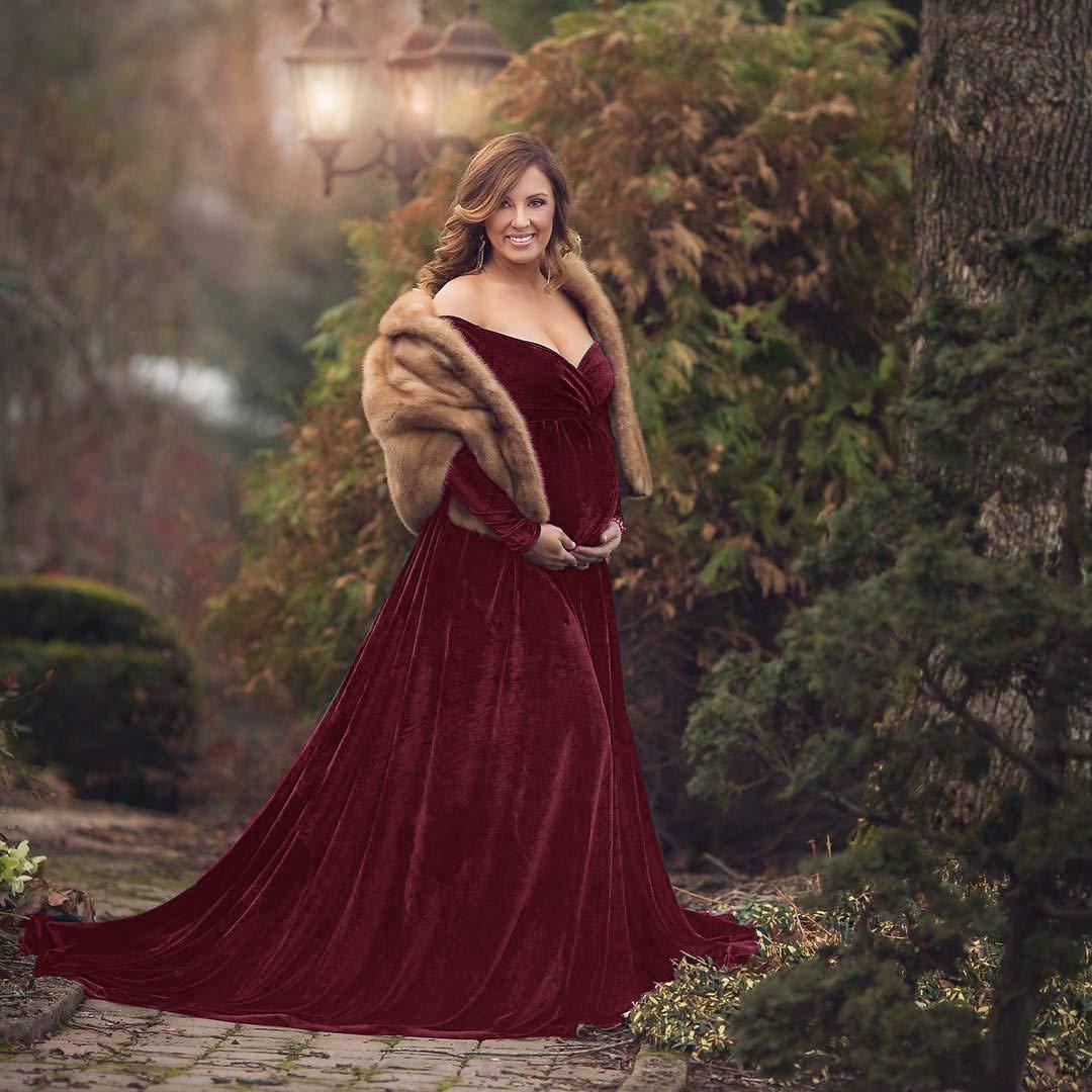 red velvet maternity dress Red Velvet Long Sleeve Maternity Dress  PinkBlush