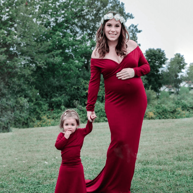 Baby Exo Elegant Off Shoulder Maternity Photoshoot Dress - Maternity Photoshoot Dress-mpd2204021-Red • S