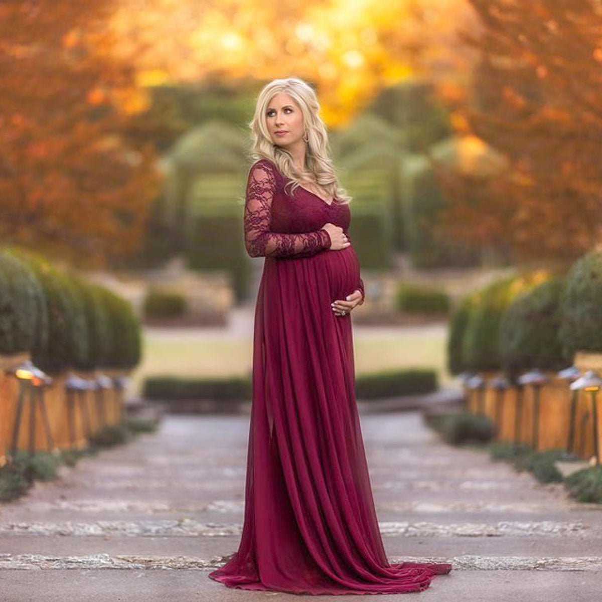 Fabulous A-line Lace Maternity Dress With Sleeves, Blue / L Fabulous A-line Lace Maternity Dress With Sleeves, Blue / L