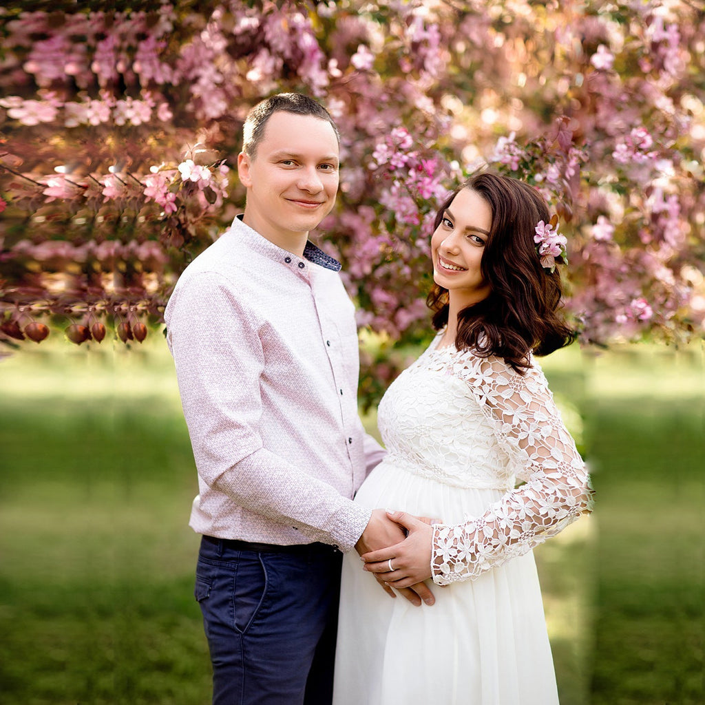 Flower Long Sleeve Maternity Wedding Dress, White / M Flower Long Sleeve Maternity Wedding Dress, White / M
