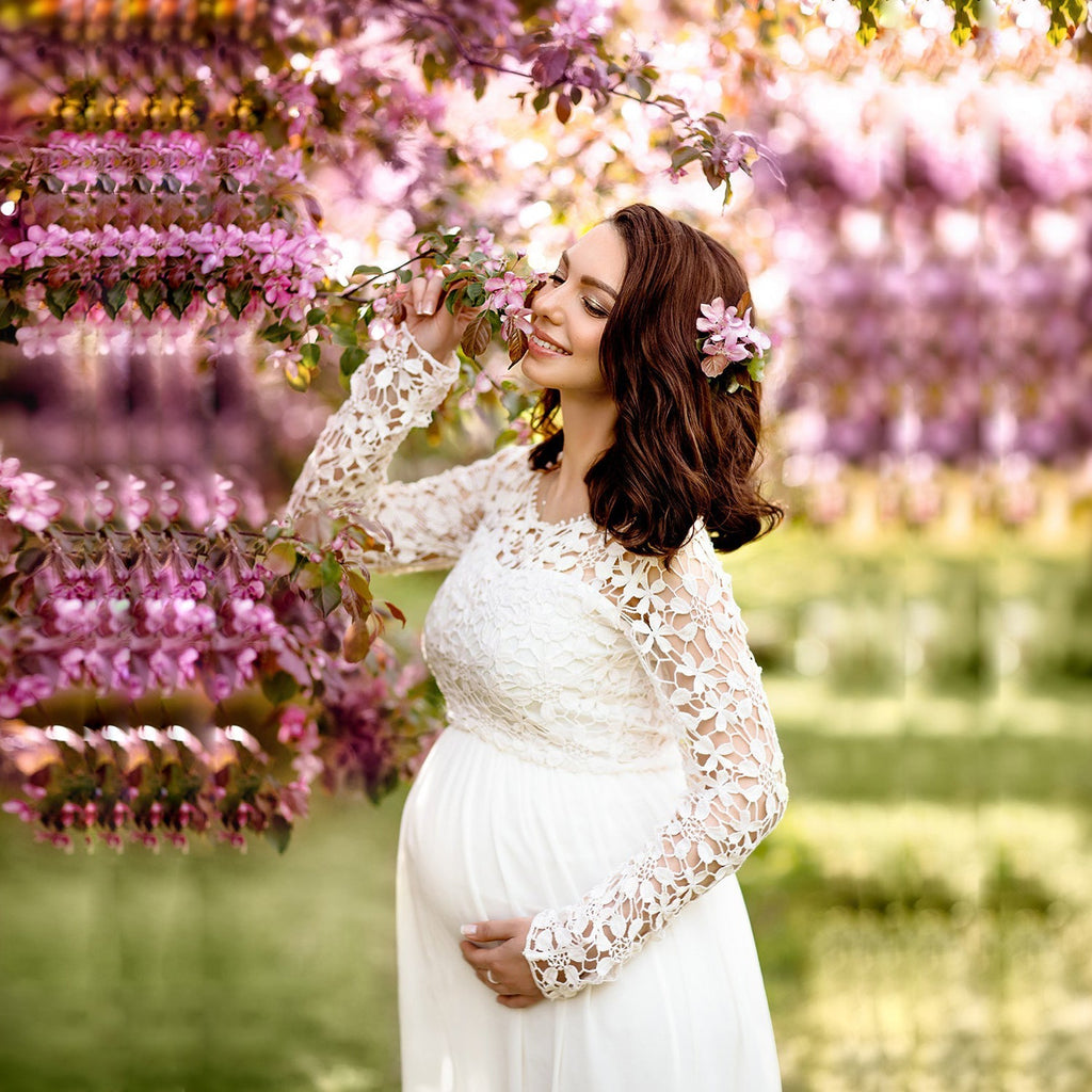 Flower Long Sleeve Maternity Wedding Dress, White / M Flower Long Sleeve Maternity Wedding Dress, White / M