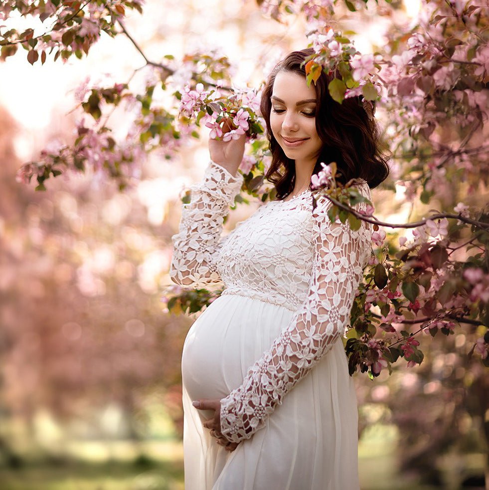Baby Exo Flower Long Sleeve Maternity Wedding Dress - Maternity Wedding Dress-mwd2204021-S • White