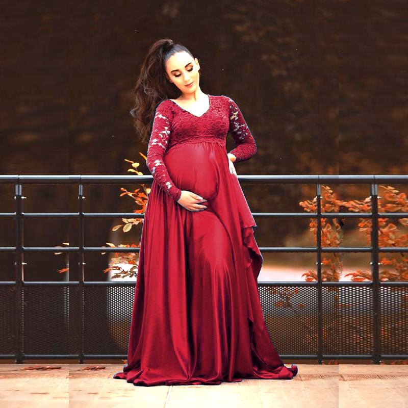 Gorgeous A-Line Lace Maternity Photoshoot Gown, Blue / S Gorgeous A-Line Lace Maternity Photoshoot Gown, Blue / S