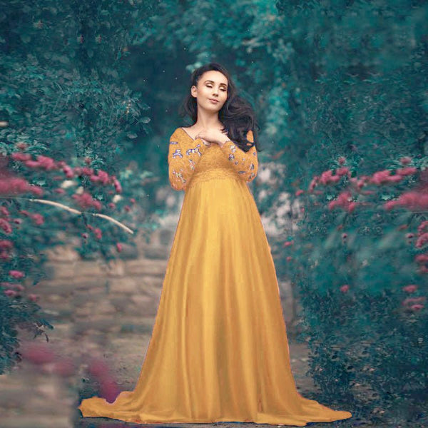 Baby Exo Gorgeous A-line Lace Maternity Photoshoot Gown - Maternity Wedding Dress-mwd2204133-golden/s