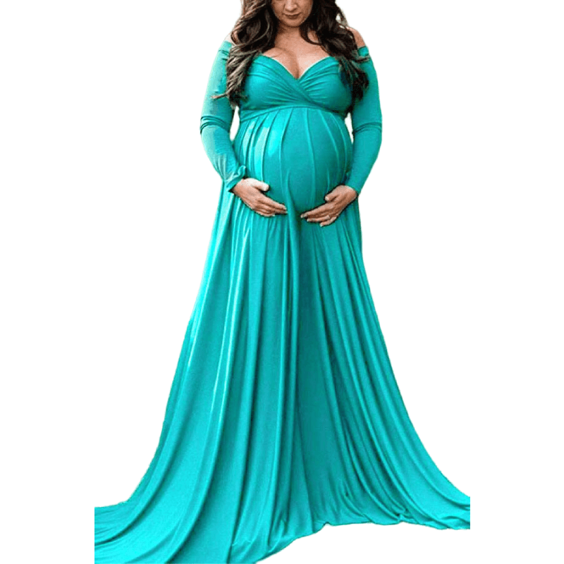 navy blue dress for baby girl Gorgeous Off-the-shoulder A-line Maternity Photoshoot Dress main image 1