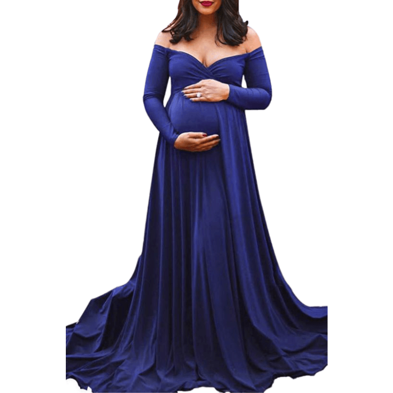 navy blue dress for baby girl Gorgeous Off-The-Shoulder A-Line Maternity Photoshoot Dress, White / S