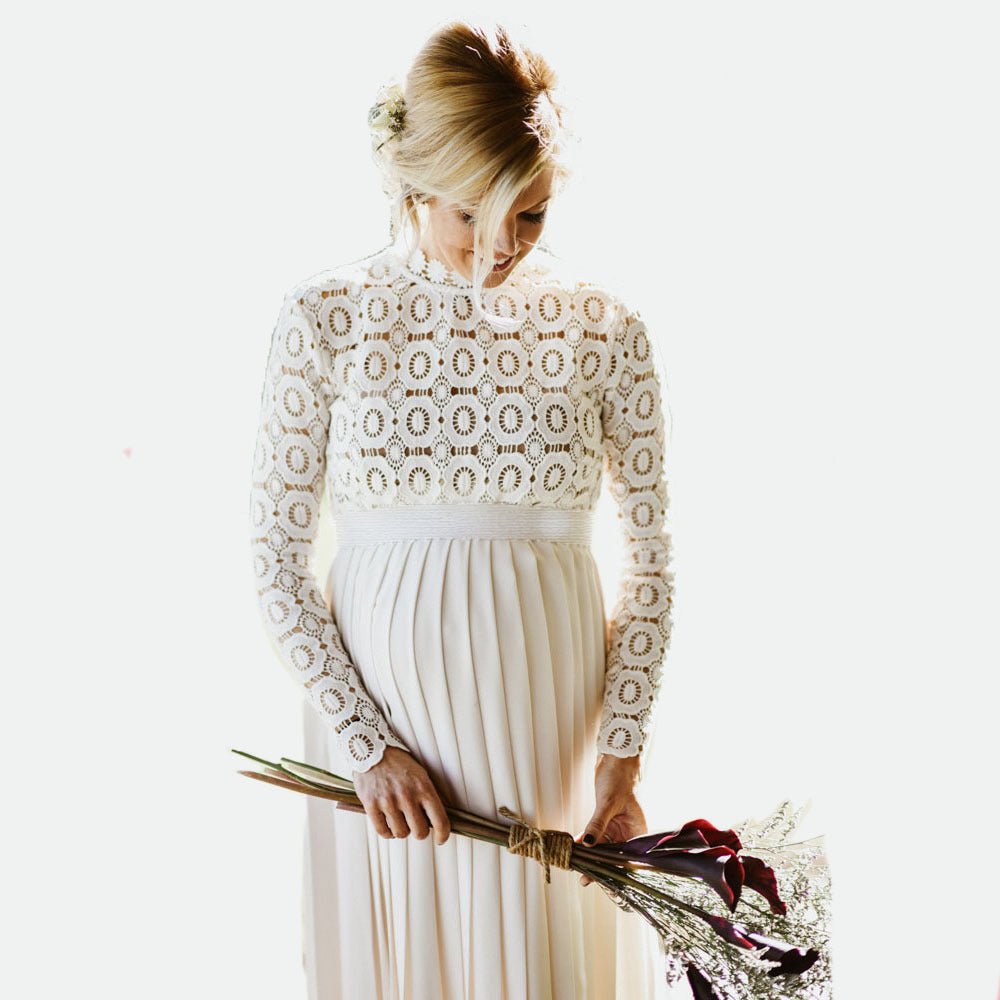 Lace Maternity Long Pleated Wedding Dress | Baby Exo BabyExo Lace Maternity Long Pleated Wedding Dress | Baby Exo BabyExo