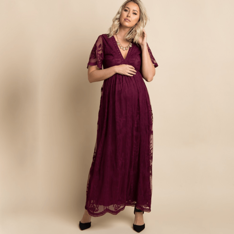 White lace mesh clearance overlay maternity maxi dress