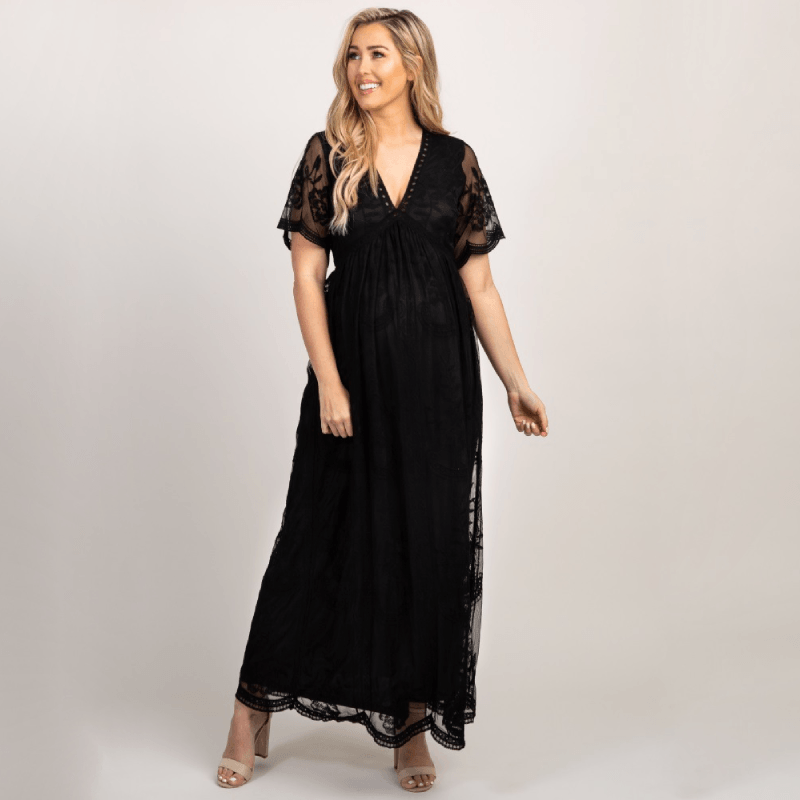 Black Lace Overlay Maternity Maxi Dress Black Lace Overlay Maternity Maxi Dress