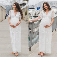 lace mesh overlay maternity maxi dress Lace Mesh Maternity Summer Maxi Dresses, White / XL