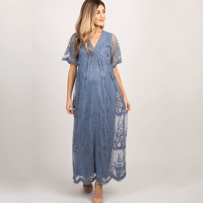PinkBlush Blue Lace Overlay Maternity Maxi Dress PinkBlush Blue Lace Overlay Maternity Maxi Dress