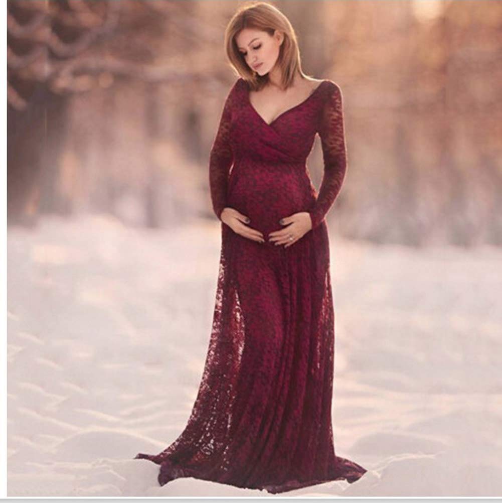 Baby Exo Lace Solid Long Maternity Wedding Dress - Maternity Wedding Dress-mwd2204022-Maroon • M