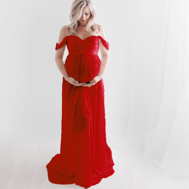 Maternity Chiffon Yarn Photoshoot Bump Dresses, Red / M Maternity Chiffon Yarn Photoshoot Bump Dresses, Red / M