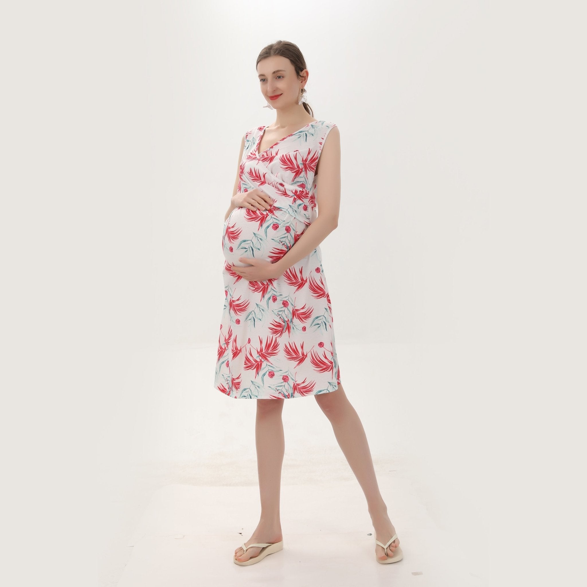 Maternity Cross V-Neck Print Summer Dress