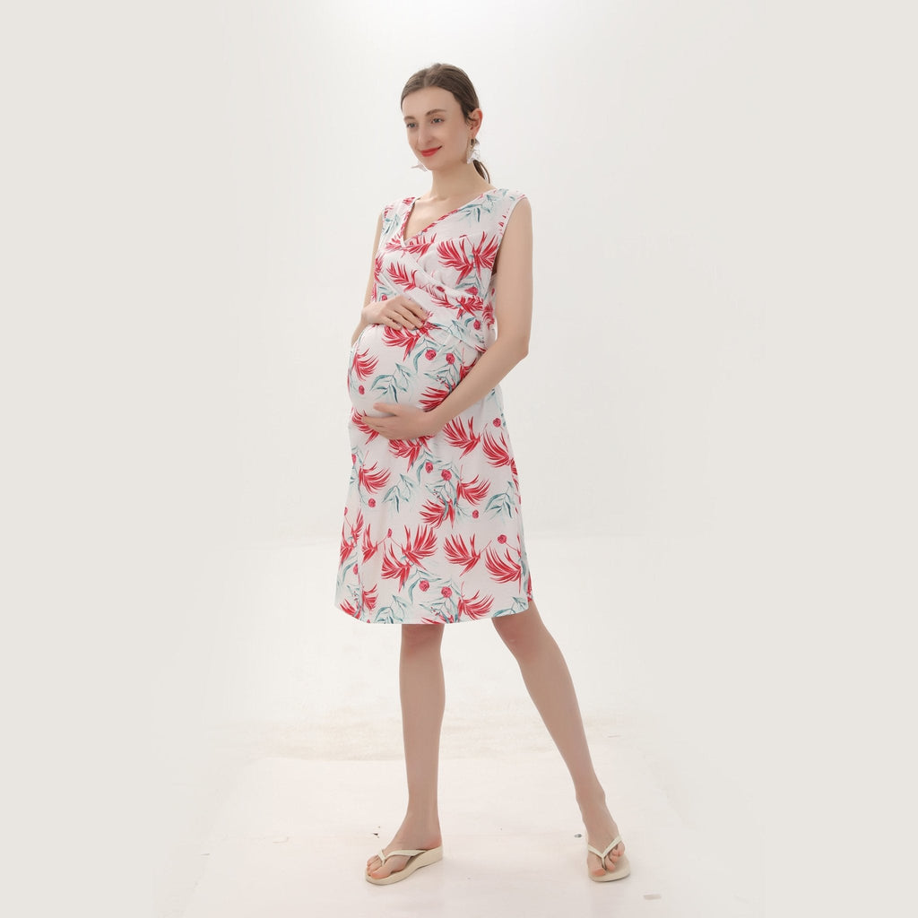 Baby Exo Maternity Cross V-Neck Print Summer Dress - Maternity Summer Dresses-msd2204065-Flower • S