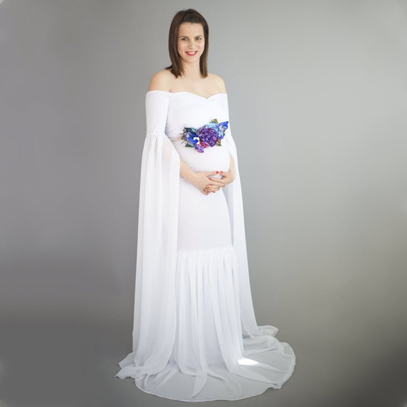 Baby Exo Maternity Mermaid Trailing Photo Dress - Maternity Photoshoot Dress-mpd2204112-white/m