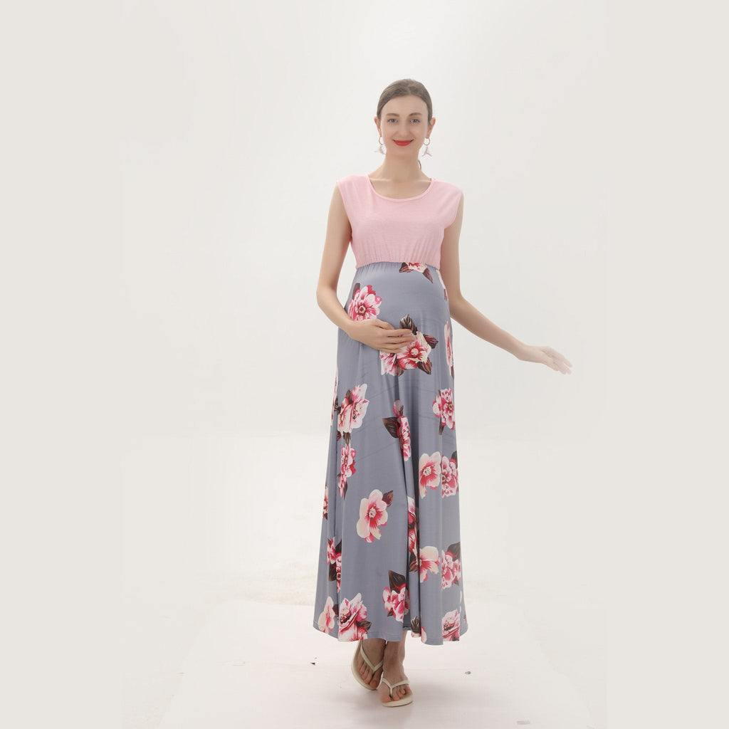 Baby Exo Maternity Modal Sleeveless Print Summer Dress - Maternity Summer Dresses-msd2204063-Pink • S