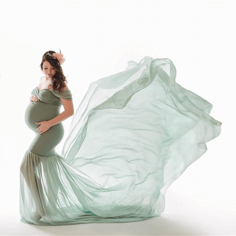 Petrol Green V Neck Extra Flared Maternity Photoshoot Gown – ShObO