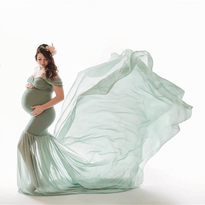 Maternity Off Shoulder Chiffon Maxi Dress for Photoshoot, Light Green / ONE SIZE Maternity Off Shoulder Chiffon Maxi Dress for Photoshoot, Light Green / ONE SIZE
