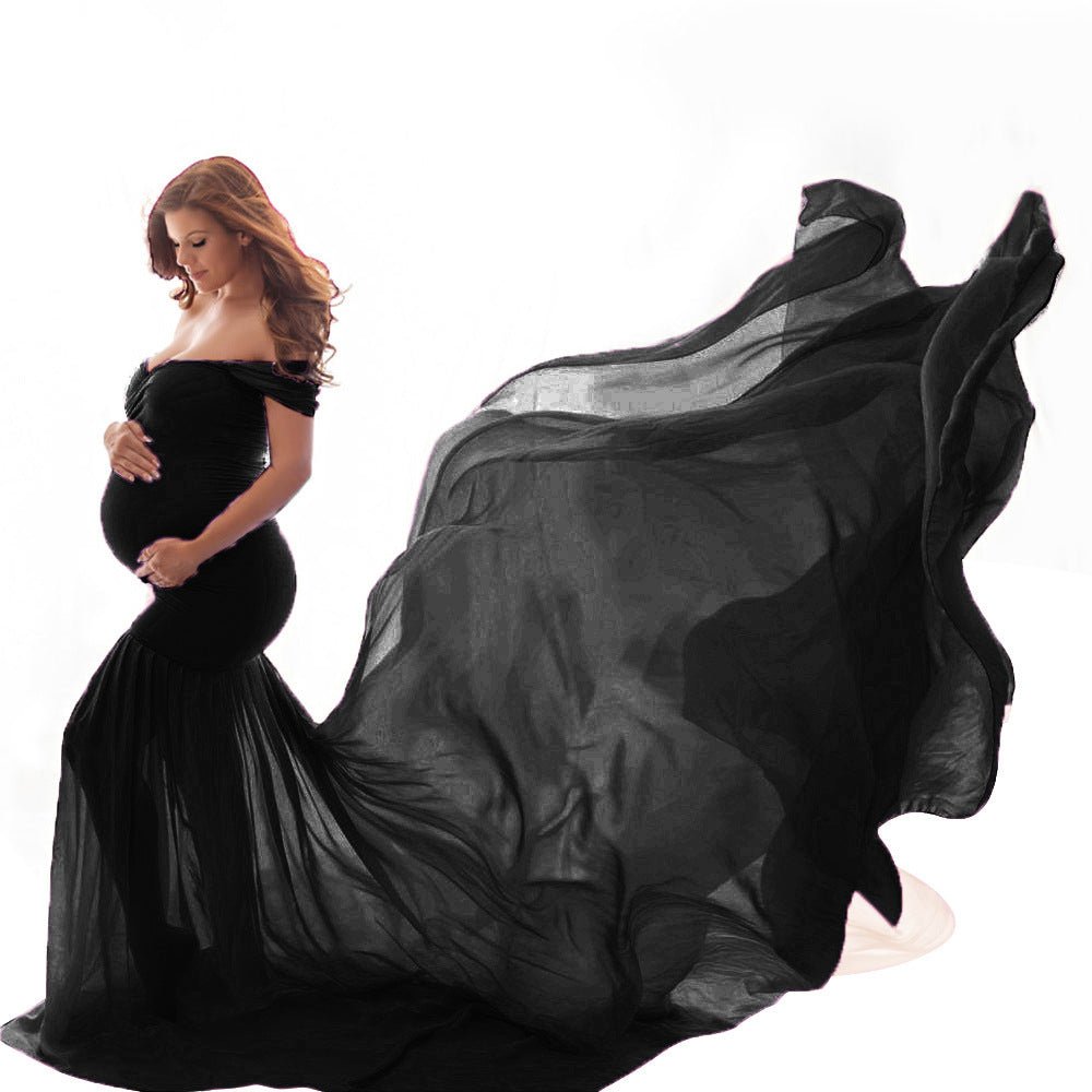 Maternity Off Shoulder Chiffon Maxi Dress for Photoshoot, Black / ONE SIZE Maternity Off Shoulder Chiffon Maxi Dress for Photoshoot, Black / ONE SIZE