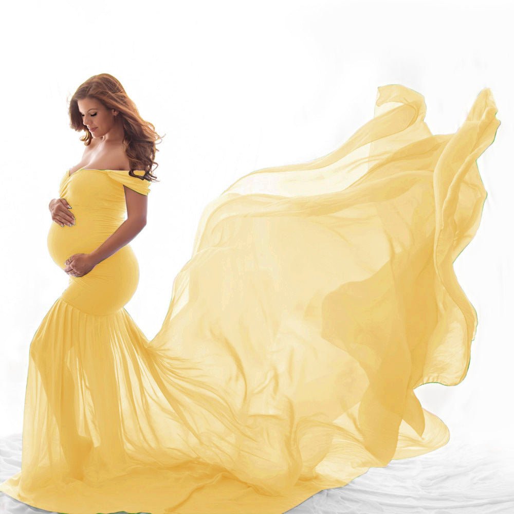 Maternity Off Shoulder Chiffon Maxi Dress for Photoshoot, Yellow / One Size Maternity Off Shoulder Chiffon Maxi Dress for Photoshoot, Yellow / One Size