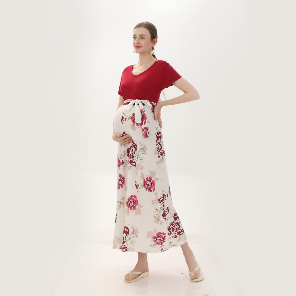 Baby Exo Maternity Passionate Red Print Maxi Dress - Maternity Summer Dresses-msd2204068-red/s