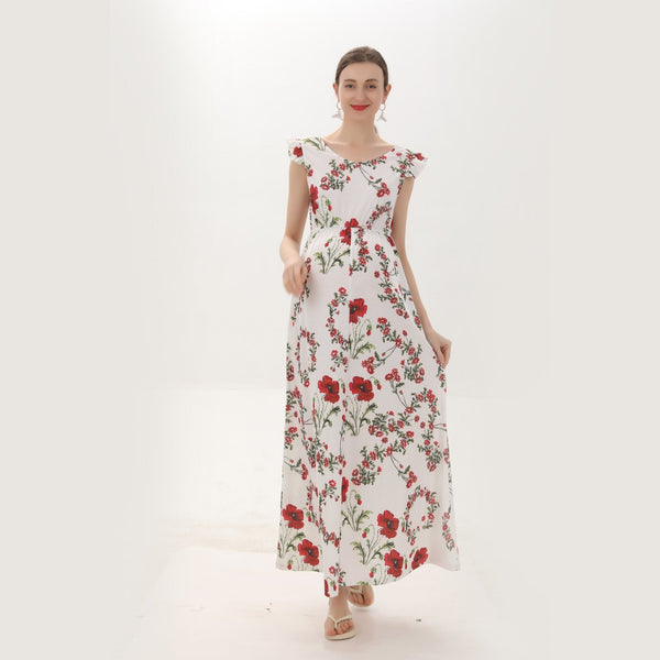 Baby Exo Maternity Puff Sleeve Casual Summer Dress - Maternity Summer Dresses-msd2204066-White • S