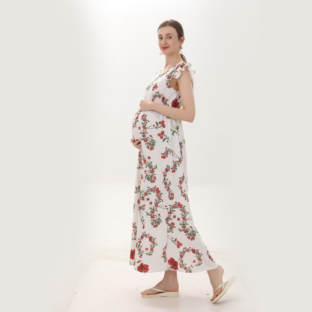 Maternity Puff Sleeve Casual Summer Dress