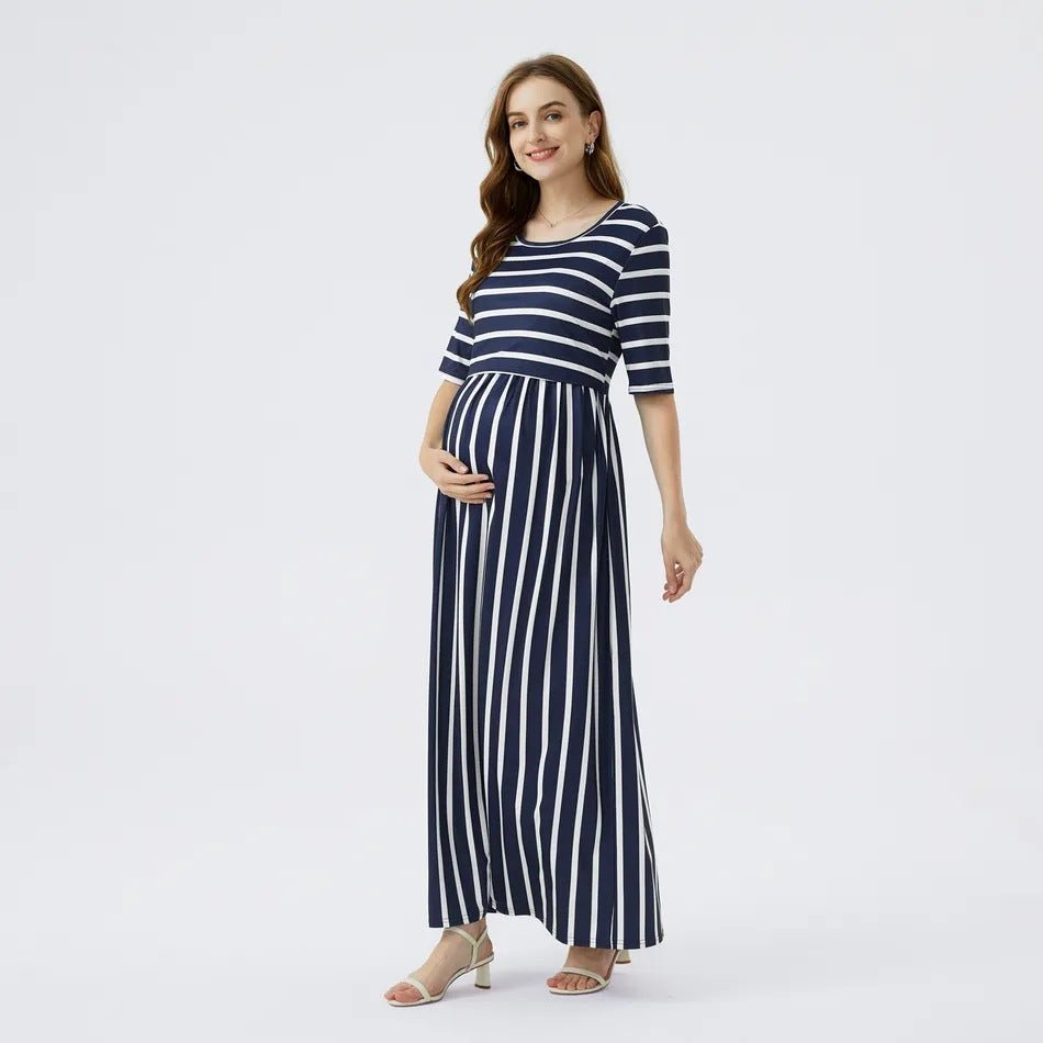 Maternity Striped Print Summer Dress, Dark Blue / S Maternity Striped Print Summer Dress, Dark Blue / S
