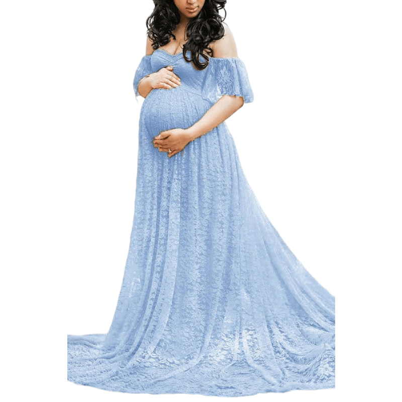Baby Exo Off Shoulder Lace Maternity Photoshoot Dress - Maternity Photoshoot Dress-mpd2204118-LB/S