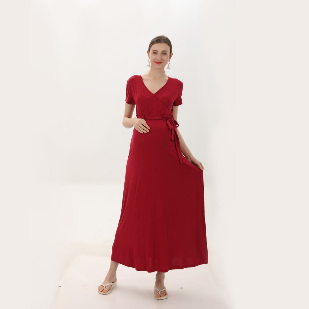 v neck summer dresses Three Style Maternity V-Neck Summer Dresses, Pure Red / L