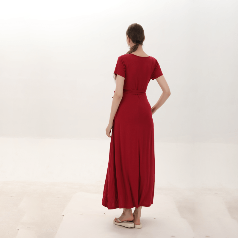 red dresses maternity Three Style Maternity V-Neck Summer Dresses, Pure Red / S