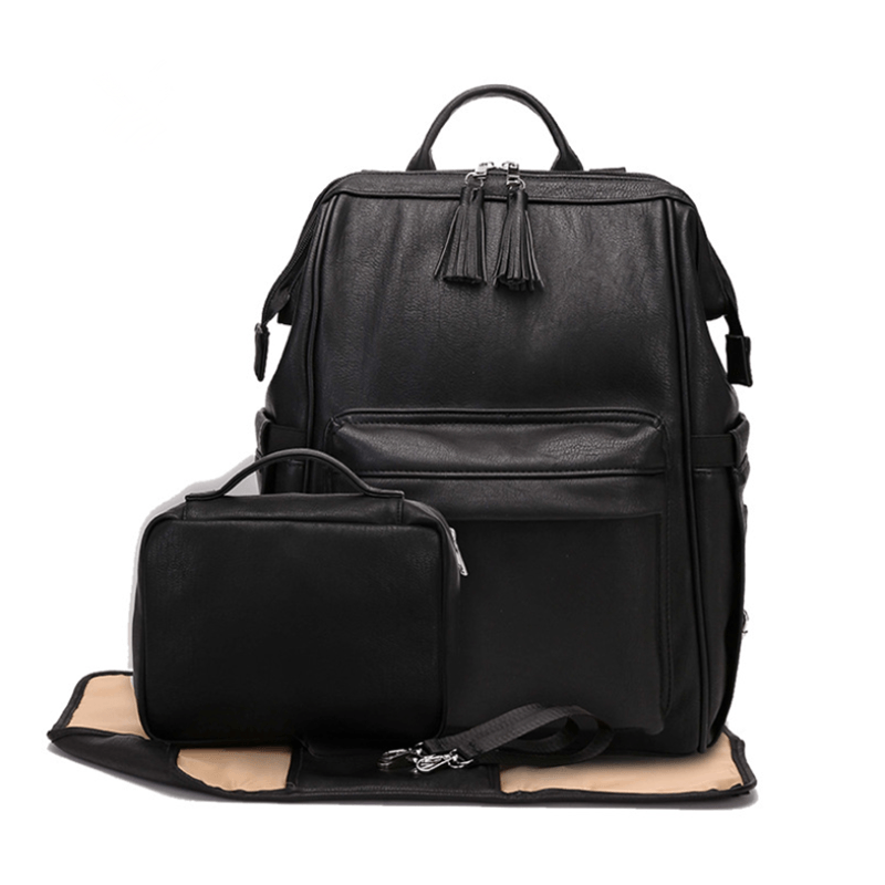 black leather diaper backpack Baby Exo Waterproof PU Leather Diaper Backpack for Multiples – BabyExo