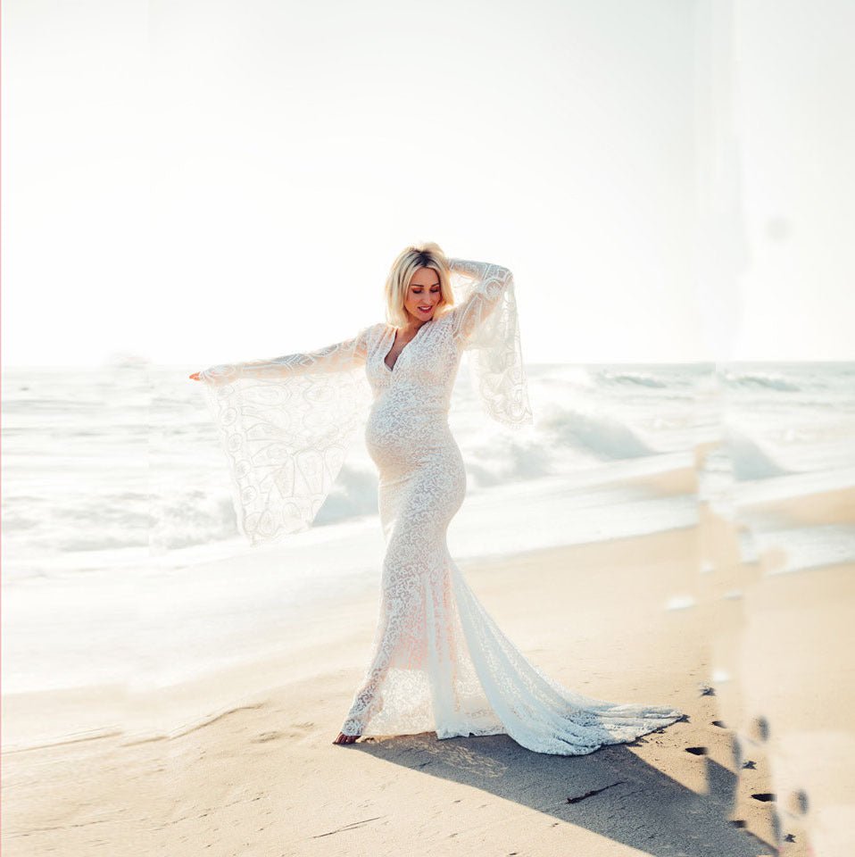 White Lace Mermaid Maternity Wedding Dress